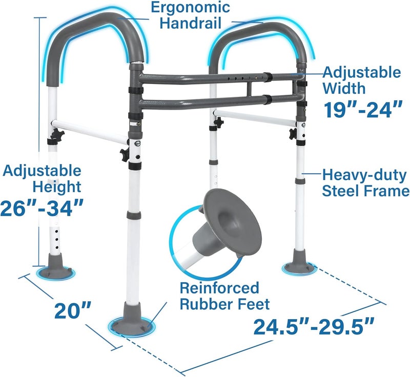 Vaunn Medical Deluxe Adjustable and Foldable Toilet Safety Frame, Bathroom Handrail Assist Grab Bar Handle (White, Adjustable Width and Height) - Image 2